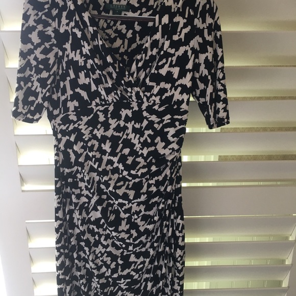 Ralph Lauren Womens Dress 8 Black White Faux-Wrap - Picture 11 of 11